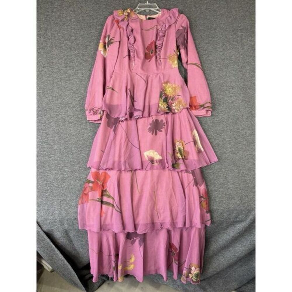 Pink Floral Tiered Maxi Dress with Ruffle Detail